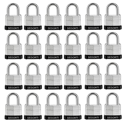 Image of SEDORTI Laminated Steel Padlock Set, 1-1 /4 inch Wide Body, Small Heavy Duty Locker Lock, Keyed Alike Padlocks, Lock for Gym Locker, Luggage, Suitcase, Baggage, Toolbox, Case, Pack of 24