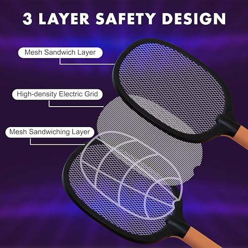 WEIRD WOLF 2 in 1 UV Light Mosquito Bat Racket Electric Fly Swatter with Base Stand, Lithium Battery, USB Type-C Charging, Warranty, Peach/Black (Image - 3)