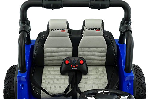Moderno Kids Explorer 2 (Two) Seater 12V Power Children Ride-On Car Truck with R/C Parental Remote + EVA Rubber LED Wheels + Leather Seat + MP3 Music Player Bluetooth FM Radio + LED Lights (Blue)