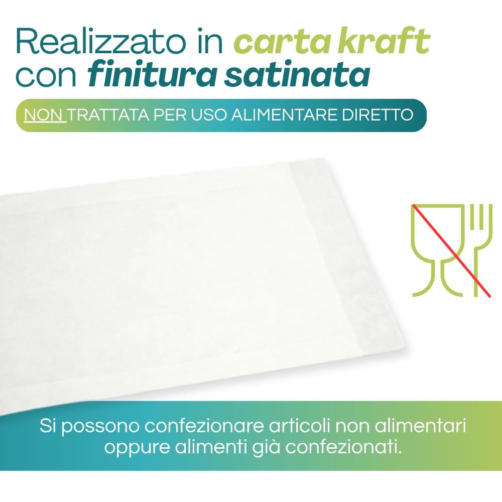 Virsus 10 kg Sacchetti di Carta Bianca Satinata, con misura 12x24 cm, contenente 1600 sacchetti circa, per oggettistica, bomboniere, articoli da regalo, ideali per negozi e tabaccherie