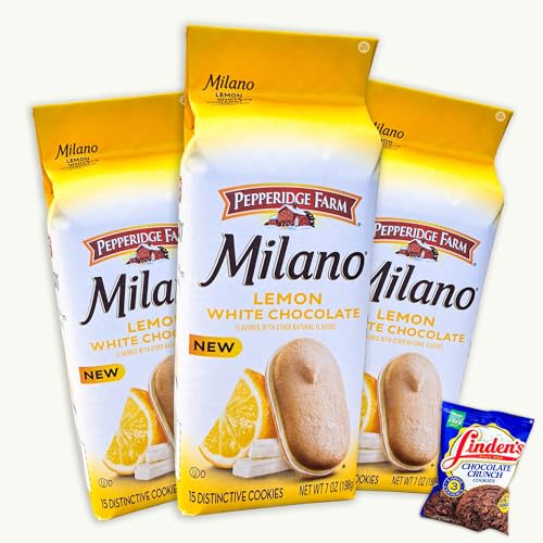 Milano Lemon White Chocolate Cookies (3 Pack) - Lindens Butter Crunch Cookies – 4 Items