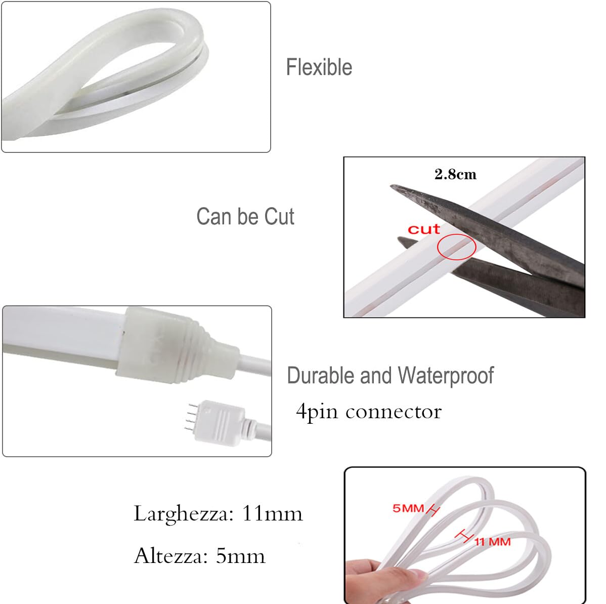 Striscia LED Neon RGB 12V, Striscia LED Flessibile Impermeabile IP65 con Controller IR Graffiti WIFI Music Sync, Adatta per Feste, Sala Giochi, Interni ed Esterni [5M]