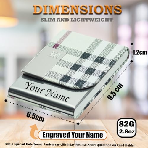 Image of Engraved Your Name Customized On Vertical Card Holder -Luxurious Unisex Design-RFID Blocking Stainless Steel 1 x 10 x 6 cm for Credit|Debit|ATM|Business Visiting Corporate Gift (White-PTI)