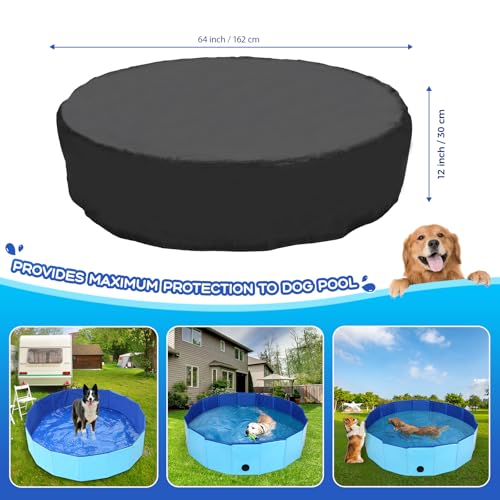 Tufmunb 63-64 inch Foldable Dog Pet Bath Pool Cover, Portable Round Collapsible Pool Cover with Oxford Cloth Material and Drawstring Design for Dog Pet Pool, Waterproof and Dustproof (Black) by Tufmunb - Image 2