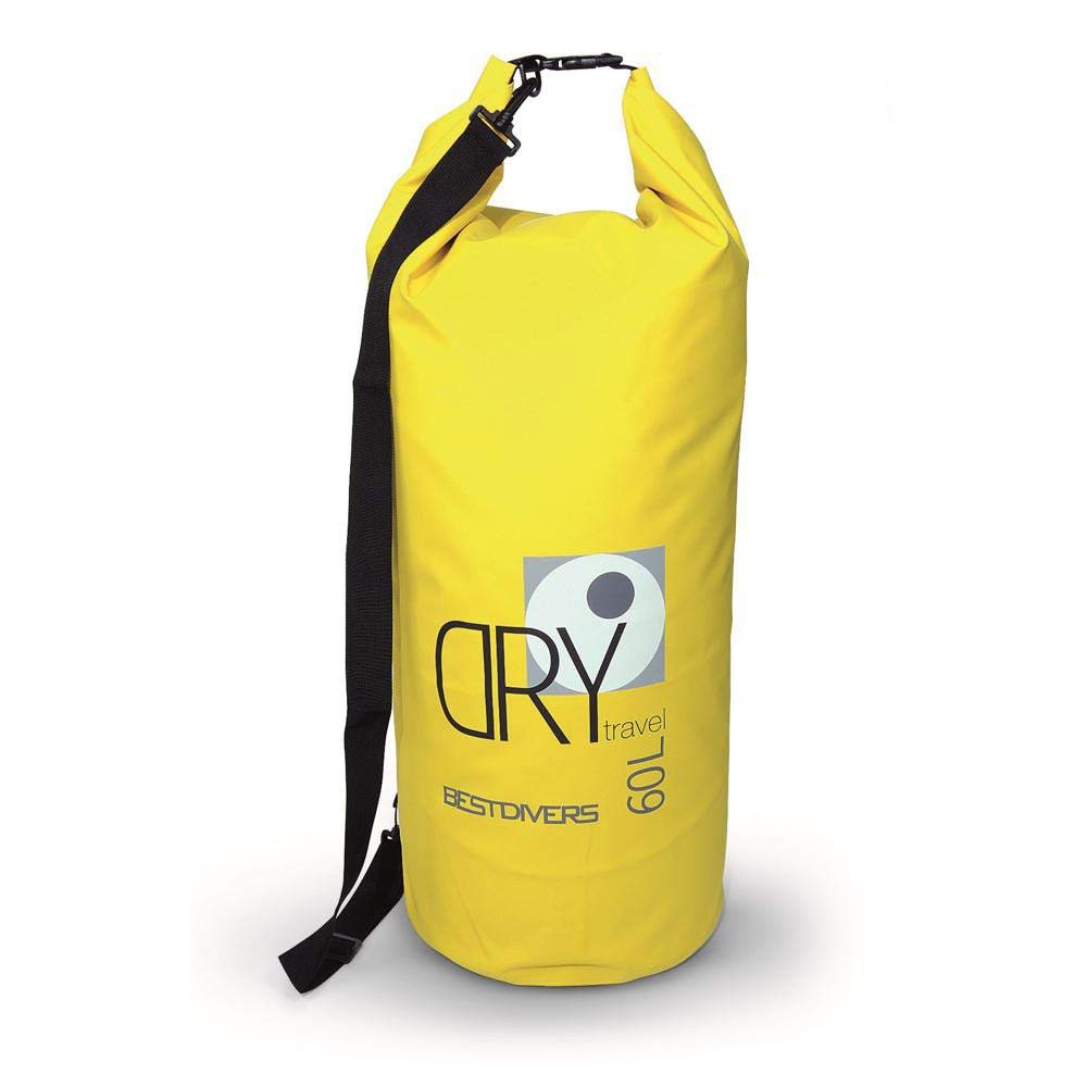 Best divers Sacco Stagno Zaino 60 Litri Impermeabile GIALLO, Borsone Stagno in PVC ad Alta Resistenza per Attrezzatura Sub, Nautica, Kayak e Immersioni, Chiusura Clip Rapida