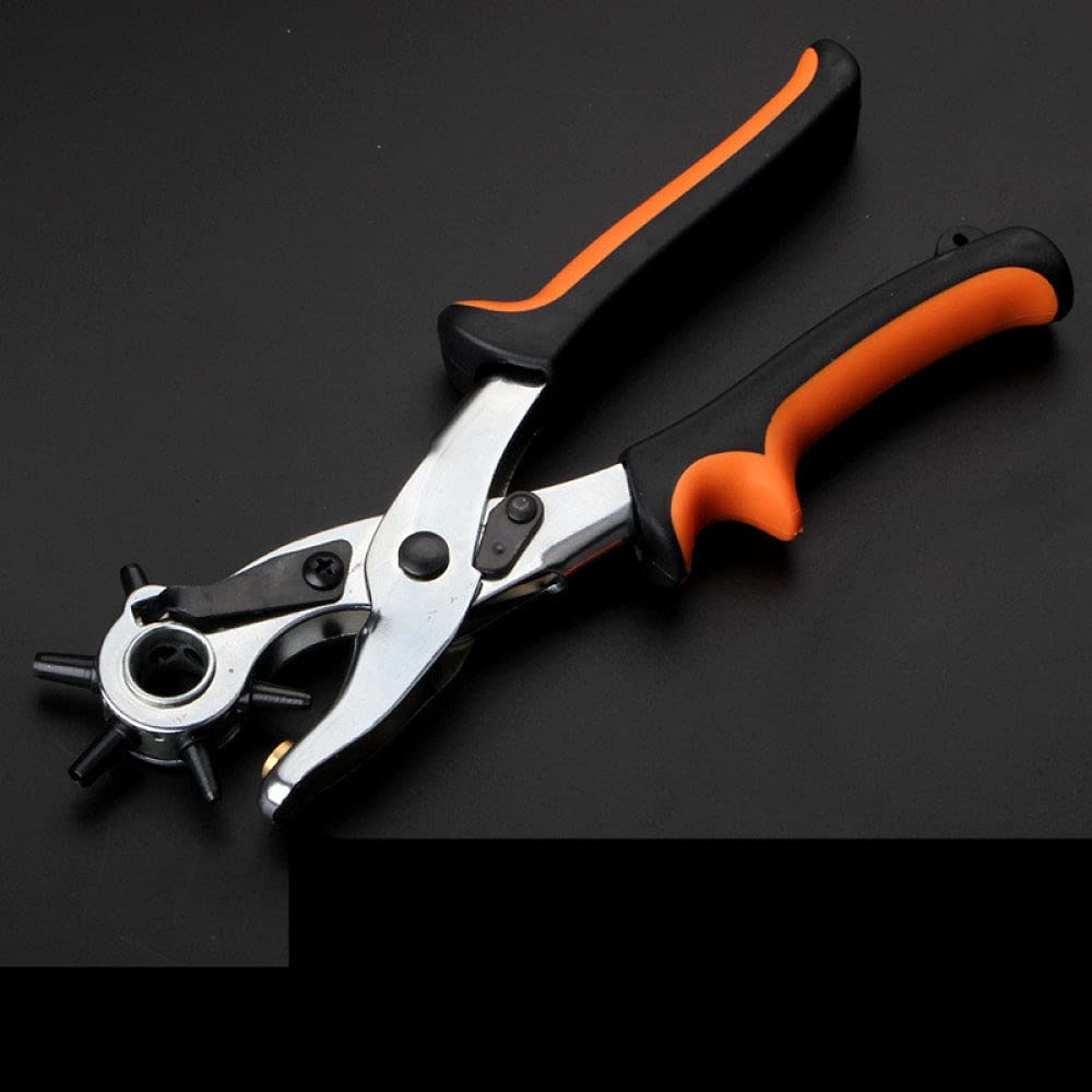 Hochleistungs-Ledergürtel Loch Locher Zange Ösen Puncher Revolve Nähmaschinentasche Setter Tool Armband Haushaltsriemen Leder, 6 rundes Loch