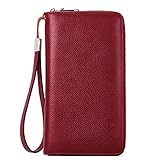 BOSTANTEN Leather Wallets for Women RFID Blocking Zip Around Credit Card Holder Phone Clutch Red