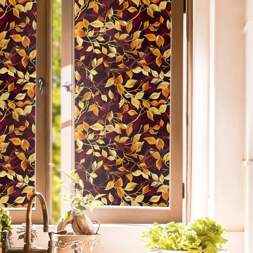 Vinilo decorativo para ventana Boho Brown Gold Leaf 15.7x118 in miniatura 1