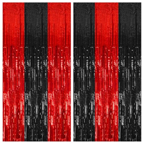 Image of 2 Pack Black and Red Backdrop Party Decorations Tinsel Curtain Halloween Party Streamer Foil Fringe Birthday Decorations Photo Booth Fancy Ball Christmas New Year Graduation Party Decor Decor