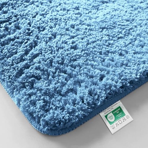 Casa Pura | Tapis de Bain Sky Soft à Poils Longs | Doux et Moelleux Aspect Shaggy | Antidérapant Lavable | Certifié Öko-Tex 100 | Bleu Clair, 50 x 80 cm