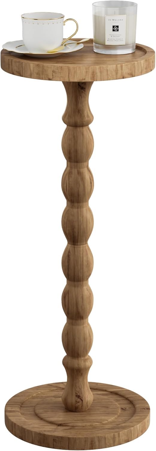 Solid Wood Drink Table Small Round Side Table for Small Spaces Rubber Wood Martini Pedestal End Table Dark Walnut Perfect for Living Room Bedroom Corners Office Compact 9.4 Inch (Brown)-image-32