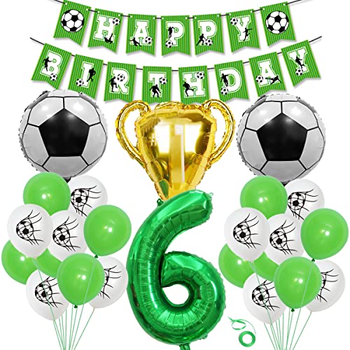 SNOWZAN 25 piezas fútbol 6 cumpleaños decoración niños fútbol decoración cumpleaños niños 6 años fútbol fiesta decoración accesorios globo 6 cumpleaños niño fútbol fiesta fútbol globos decoración fútb Cover