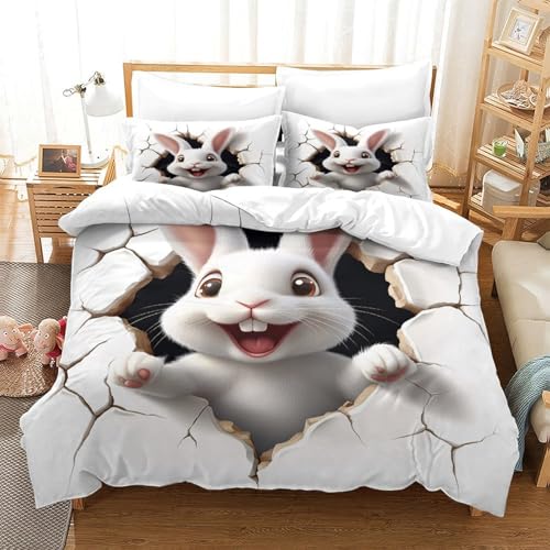 Housse de couette avec fermeture éclair lapin 3D contre lit défait - 3