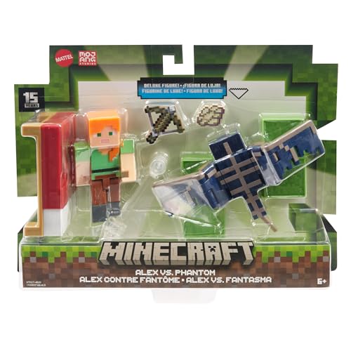 Construcción, Toy Mattel Minecraft Vanilla Figura de Acción Paquete Alex vs. Phantom 3.25' para niños de 6 años en adelante