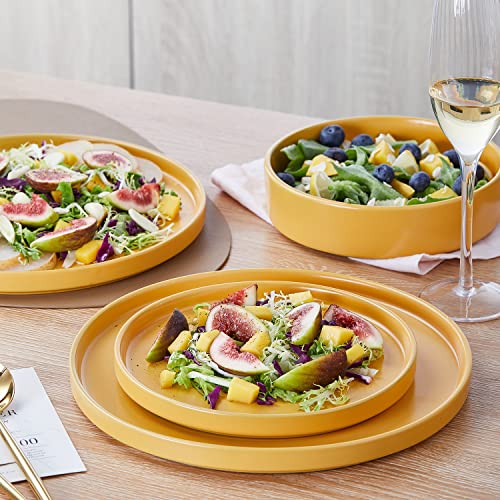 Stone Lain Cleo Modern Stoneware 32-Piece Dinnerware Set, Plates and Bowls Set, Pasta Bowls, Dish Set Service For 8, Yellow - Thumbnail 5