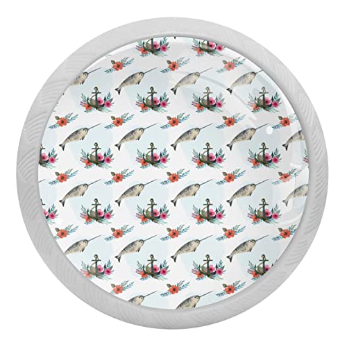 Poignée de tiroir ergonomique en verre de cristal avec motif d'aquarelle et épée florale - 30 mm - Pour meuble de cuisine, commode, armoire Cover