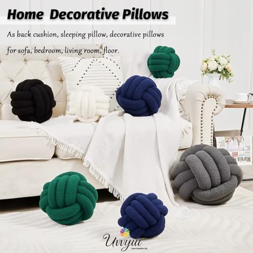 Image of Uvvyui Knot Pillow Ball, Soft Home Decorative Pillows, Round Throw Pillow, Handmade Knotted Plush Pillow, Round Boucle Pillow Cushion (8.6 Inches Black)