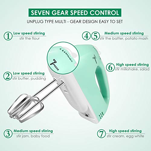 Seven-first 2021 Upgraded Electric Hand Mixer, 7-Speed Hand Mixer, Portable Kitchen Hand Held Mixer, Egg Whisk, Cake Mixer, Cream Food Beater, Baking & Cooking