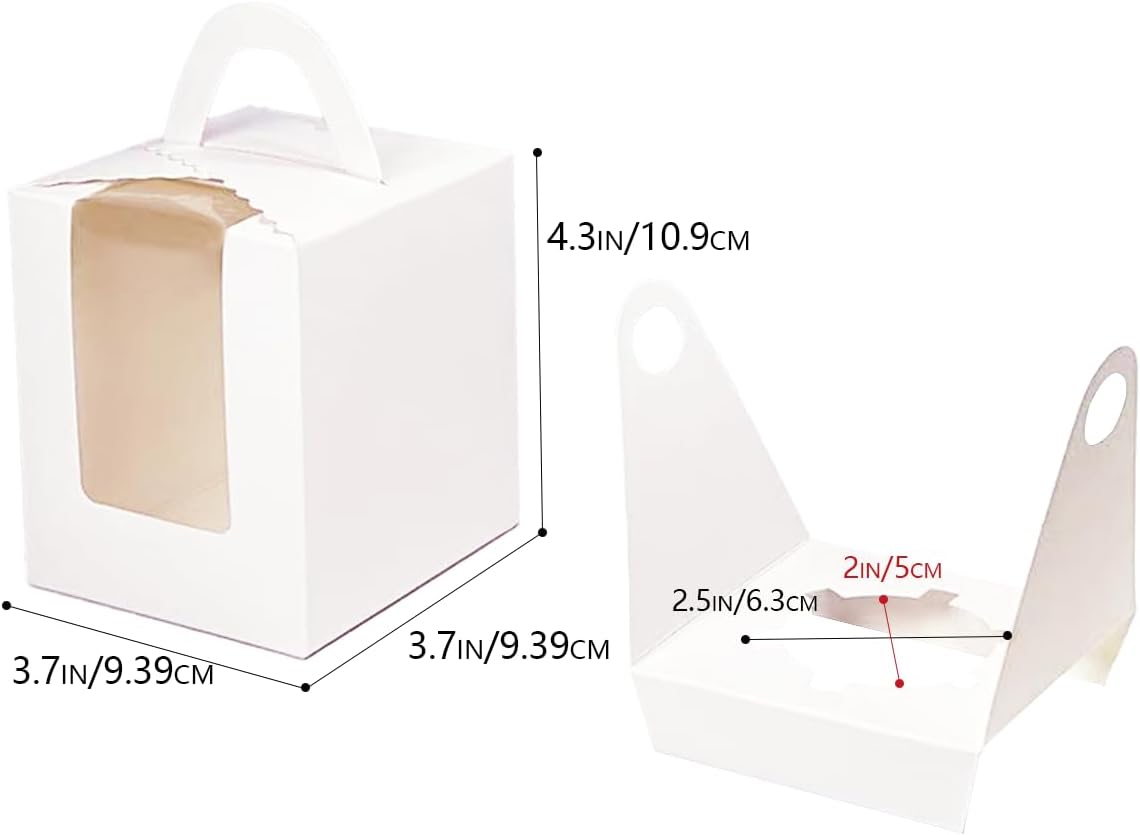 Bakepacker Individual Cupcake Boxes with Window 100 Count White Single Cupcakes Box 3.6"X3.6"X4.3" Cupcake Carrier