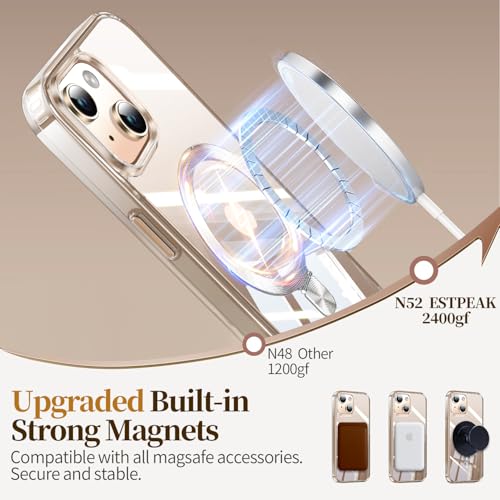 Image of ESTPEAK CD Mag-Stand Case for iPhone 13 /14 Case with Invisible Magnetic Ring, [Compatible with MagSafe] [Never Yellowing] Top Clear Phone Case Cover for iPhone 13 /14 6.1 inch Men Women, Clear