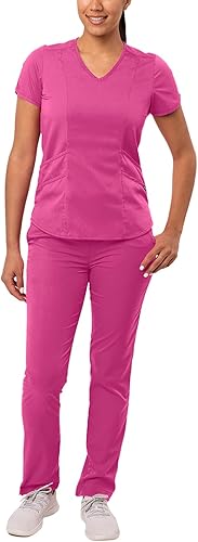 Adar Pro Core - Conjunto médico clásico para mujer, camiseta médica con cuello en V y pantalones de yoga a medida