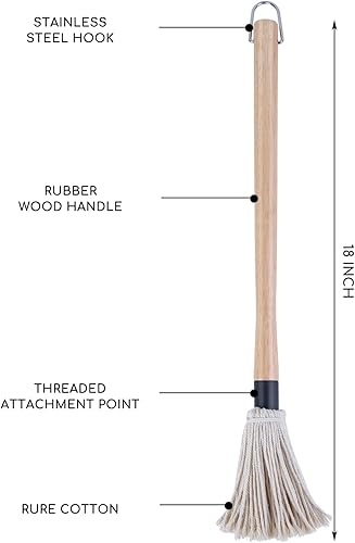 Miniatura 3 de Donxote Juego de 2 cepillos para fregona de barbacoa de 18 pulgadas, con 6 cabezales de repuesto adicionales, cabeza de algodón de mango largo de