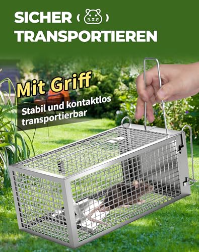 Akunsz 2X Rattenfalle Lebend Groß Lebendfalle Ratte XXL Mausefalle Lebend Rat Trap Käfig für Siebenschläfer Innen & Außen Silbern