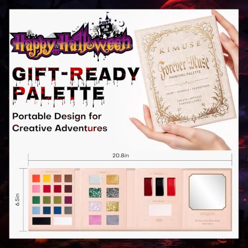KIMUSE Face Paint Palette for Halloween Makeup, 18 Colors Face Painting Kit, 8 Glitters, 3 Lip Creams & Setting Powder, Halloween Makeup Kit for Cosplay, Costume, Festival, Kids & Adults - image 8