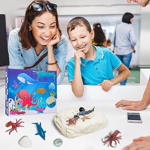 Ocean Animals Dig Kit - 12 Sea Animals, 3 Shell Snails, 3 Gems Toys Set, Ocean Life Excavation Science Kit for Fun Marine Party Favors Gift for 6-8,8-12 Kids Boys Girls… 5 51zGDlnVsnL. AC