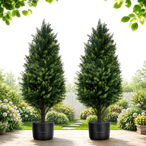 70cm Artificial Cedar Trees for Outdoors Planters Set of 2 Topiary Trees Artificial Cypress Tree Outdoor Indoor Fake Pine Tree Faux Shrubs for Front Porch Xmas Decor