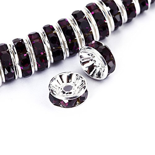 BRCbeads 10mm Silver Plated Crystal Rondelle Spacer Beads 100pcs per Bag for jewelery Making(#204 Amethyst)