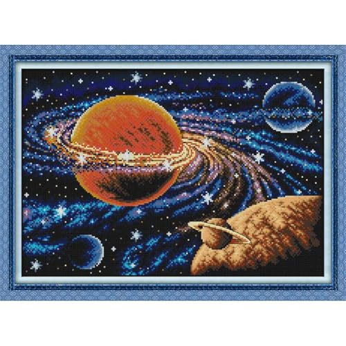 Image of JOYSEWING Planet Counted Cross Stitch kit The galaxy Stamped Kits Cross Stitch for Adult Printed Embroidery Kits for Beginners DIY Boy's Gift Printed pattern canvas (Milky way(11CT)22.44 x16.14 inch)