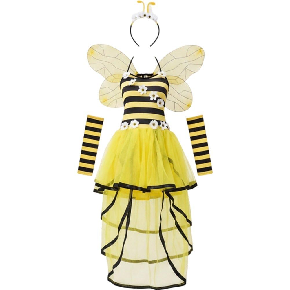 Conjunto De Disfraz De Abeja para Adulto, Disfraz De Abeja para Mujer, Disfraz De Cosplay De Animal con Vestido, Alas, Diadema Y Manga para Brazo para Halloween.