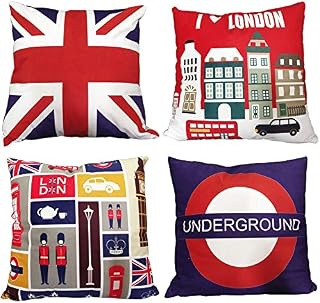 ZBW Impex - Pack of 4 - Luxury Super Soft Velvet London Themed Square Cushion Covers Union Jack Decorative Pillowcase For Home Sofa Bedroom Living Room 18 x 18 inch