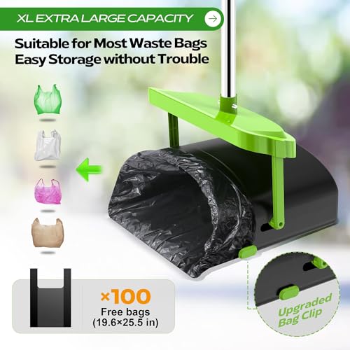 Image of UPSKY 33.4 inch Dog Pooper Scooper Swivel Bin & Rake Kit with 100 Waste Bags | Long Handle Heavy Duty Pet Poop, Stainless Steel, Easy to Install, Odor-proof Lid for All Dog Sizes-Yard /Lawn /Outdoor Use