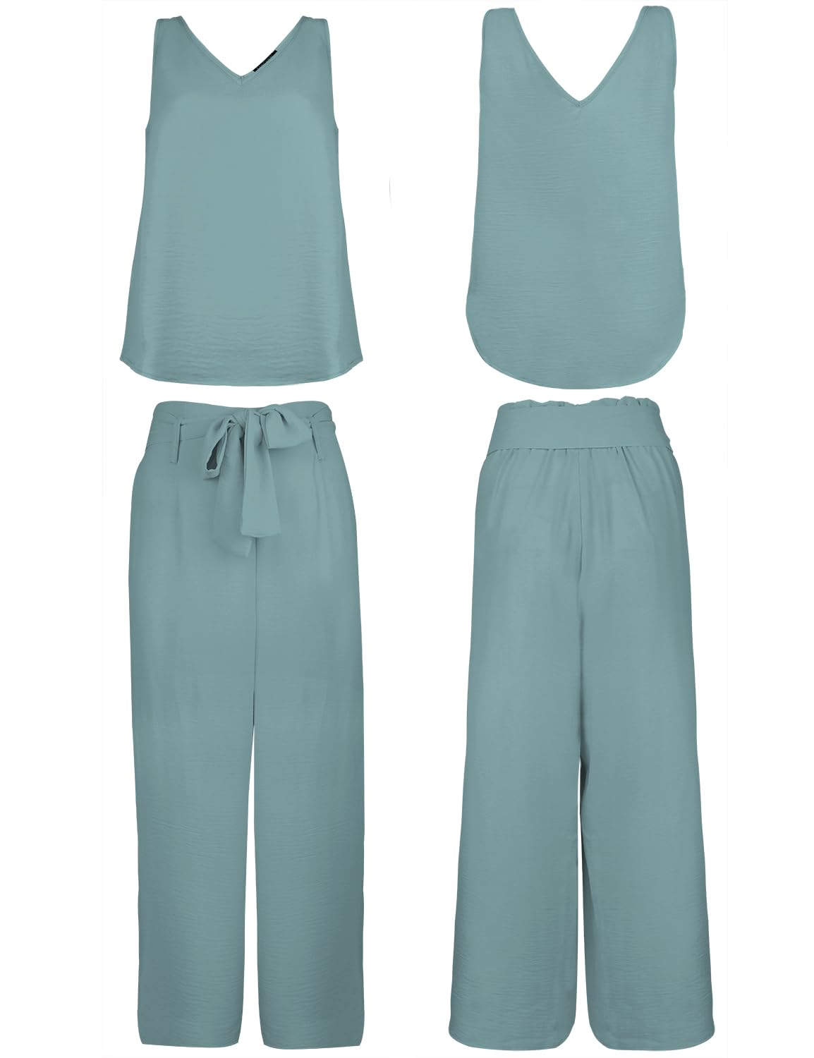 FANCYINN Donne 2 Pezzi Tuta Casual Estate Canotta Senza Maniche con Scollo a V e Vita Alta a Gamba Larga