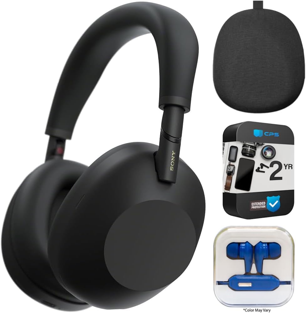 Sony WH-1000XM6 The Best Noise Canceling Wireless Headphones, HD NC Processor QN3, 12 Microphones, Adaptive NC Optimizer, 30-Hour Battery, Black Bundle with 2 YR Protection Pack & in-Ear Headphones
