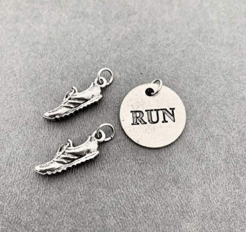 Running Shoe Run Round Pewter Charm Set - Pair of Running Shoe Charms - TWO (2) Pewter Running Shoe Charms and 1 Round Pewter RUN Pendant in Organza Bag3