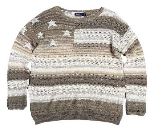 POLO RALPH LAUREN Women's Striped Open Knit Sweater.Brown/Cream