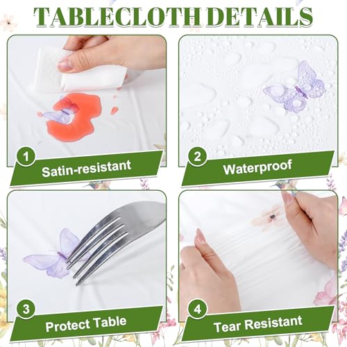 Image of NatNarr 3 Pack Wildflower Plastic Tablecloths, 54 X 108Inch Spring Tablecloth Disposable Tea Party Table Cloth, Butterfly Wildflower Porcelain Tables Decor for Tea Party Birthday Garden Wedding Party