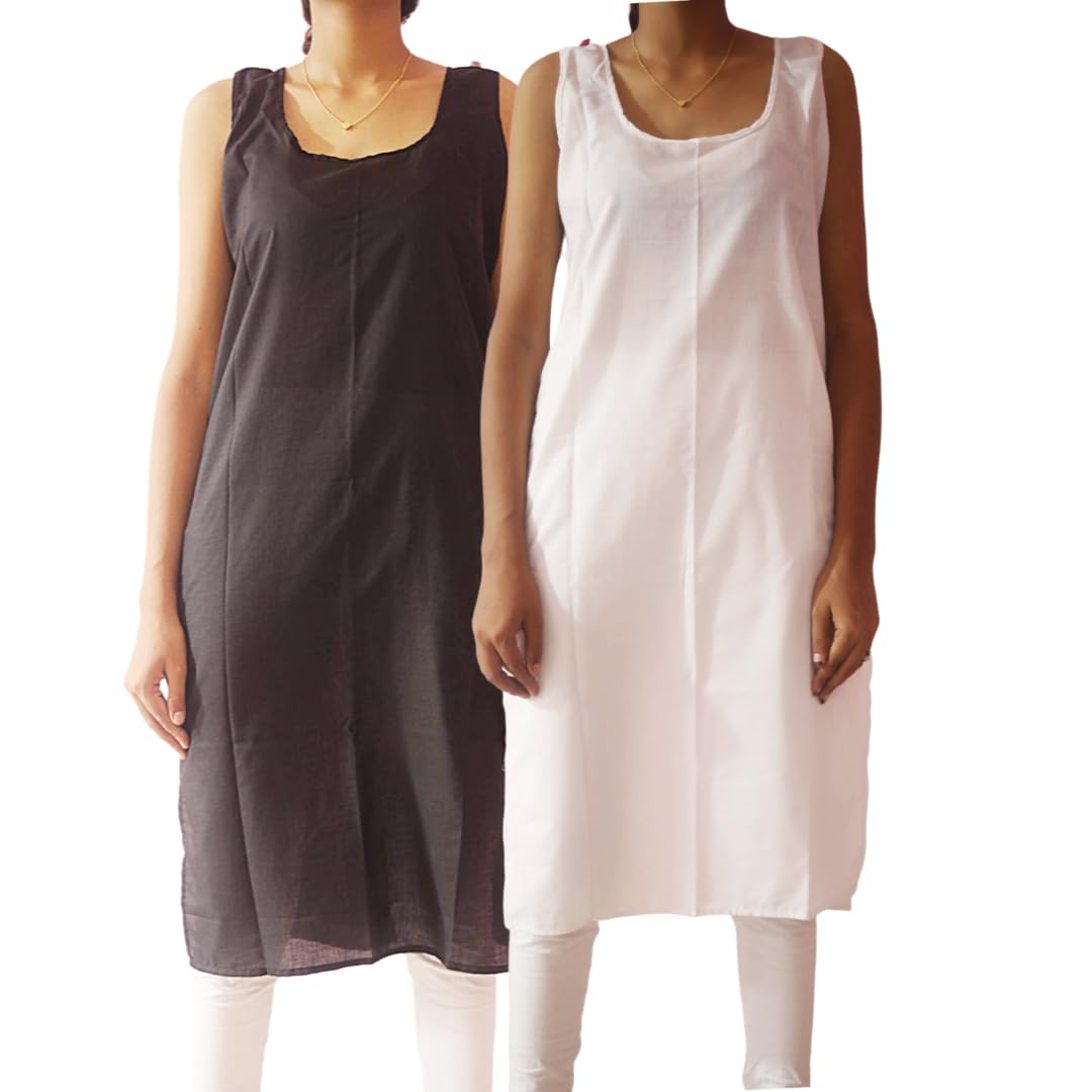 Combo Pack 2 Pcs Inner Slips Sleeveless Cotton Long Camisole for Sheer Dresses Full Length Undergarment Side Slit Samij Deep U Neck Wide Strap Vest Summer Night Wear Top-image-19