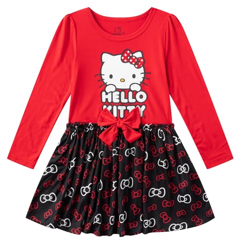 Hello Kitty Sanrio Girls 2 Pack Long Sleeve and Short Sleeve Dresses for Toddlers and Big Kids2