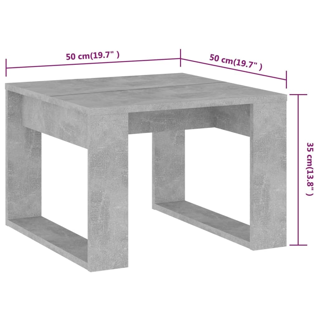 Mesa auxiliar gris hormigón 50 x 50 x 35 cm de material de madera con tablero robusto para bebidas y aperitivos, fácil de limpiar, práctica mesa auxiliar gris hormigón 50 cm para su