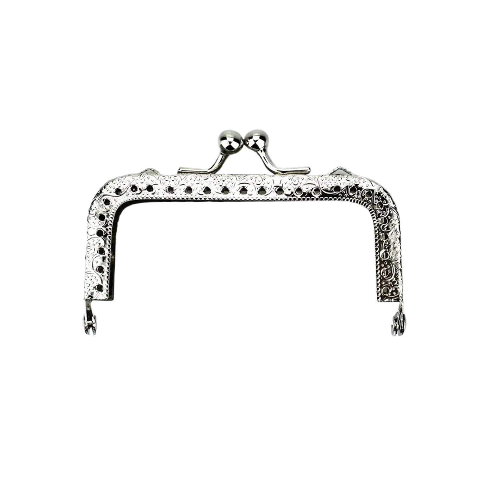 PVUVTNAHW 10Pcs 8.5CM Antique Bronze Silver Square Metal Purse Frame Knurling Straight Edge Kiss Clasp DIY Bag Accessory(Silver)