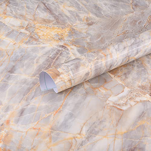 Image of Self Adhesive Wallpaper for Furniture,Almirah,Table Top,Wardrobe,Kitchen,Cupboard Decal & Door| Kitchen Wall Paper Sticker DIY PVC Self Liner Vinyl Stickers. (Onyx Cream Marble, 24x72 Inch)
