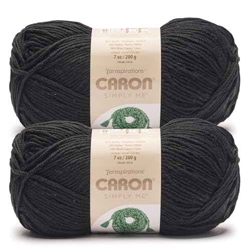 Image of Caron Simply Me, Soft Yarn for Crocheting, Black, 2-Pack | #5 Bulky Yarn, 62% Acrylic 20% Nylon 18% Wool, Soft Yarn for Knitting, Crochet, Hobby Crafts, 197yd, 160g /5.64oz per skein