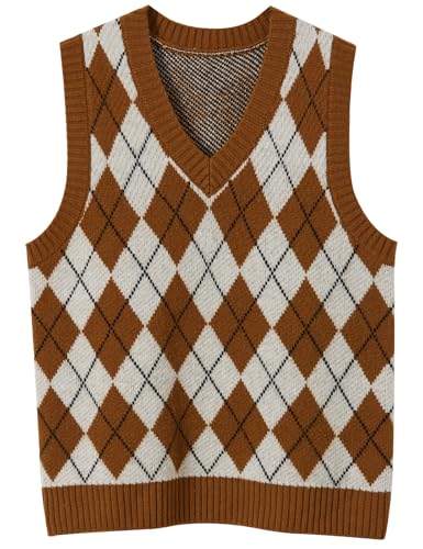 Women's 100% Merino Wool Sweater Vest 2025 Fall Winter Diamond Lattice V Neck Sleeveless Knit Sweater Vest