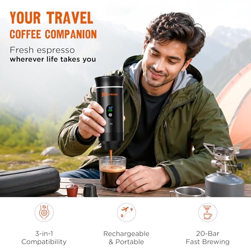 Image of 3 in 1 Portable Electric Espresso Machine, Hot & Cold Cofee Maker, Brewer Compatible with Ground Coffee & NS Capsules | Perfect for Home, Office & Camping (Black with LCD Screen) (BLACK)