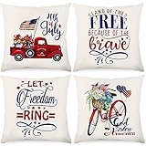 Whaline 4th of July Pillow Cover Set Patriotic Truck Bicycle American Flag Throw Cushion Cover God...