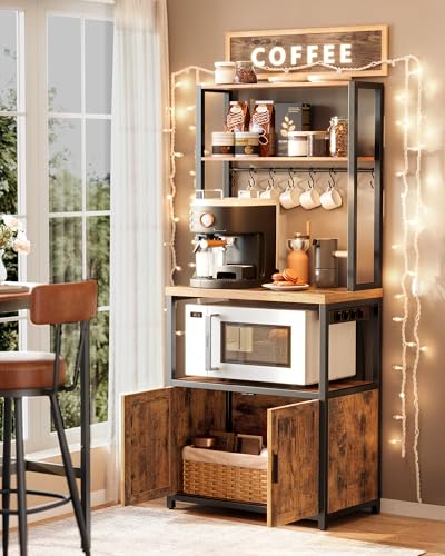 VASAGLE Scaffale Cucina con Prese, con Piano Alto 90 cm, Scaffale per Microonde con 8 Ganci, 40 x 60 x 170 cm, Marrone Vintage e Nero Inchiostro KKS058K02 - immagine 5